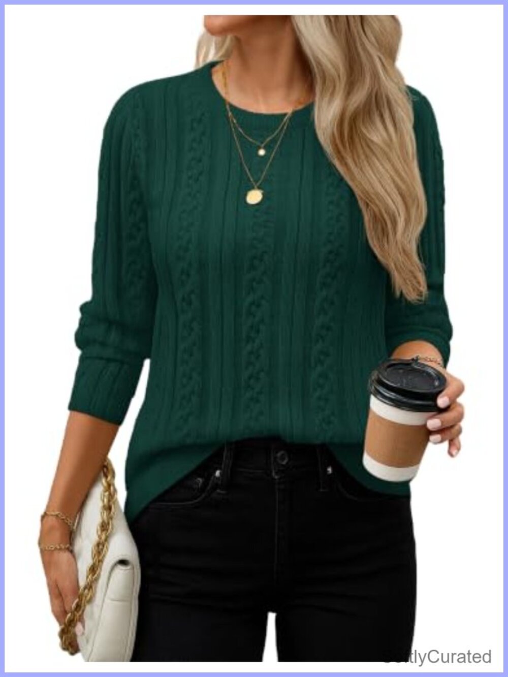 Cable Knit Long Sleeve Crewneck Pullover Sweater Warm Knit Top